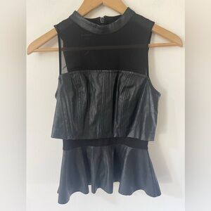 NWT Bebe Womens Size XXS Black Sleeveless Peplum Vegan Leather Tank Top